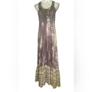 Peruvian Connection Maxi Dress Tie Dye Lace Eyelet Size 6